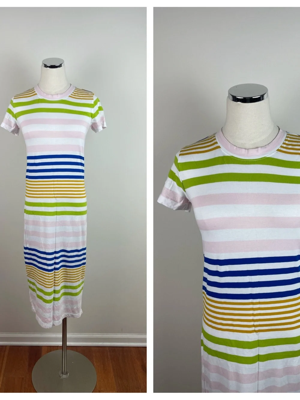 J. Crew White Blue Pink Orange Stripe Long Bodycon Maxi Dress Women XXS